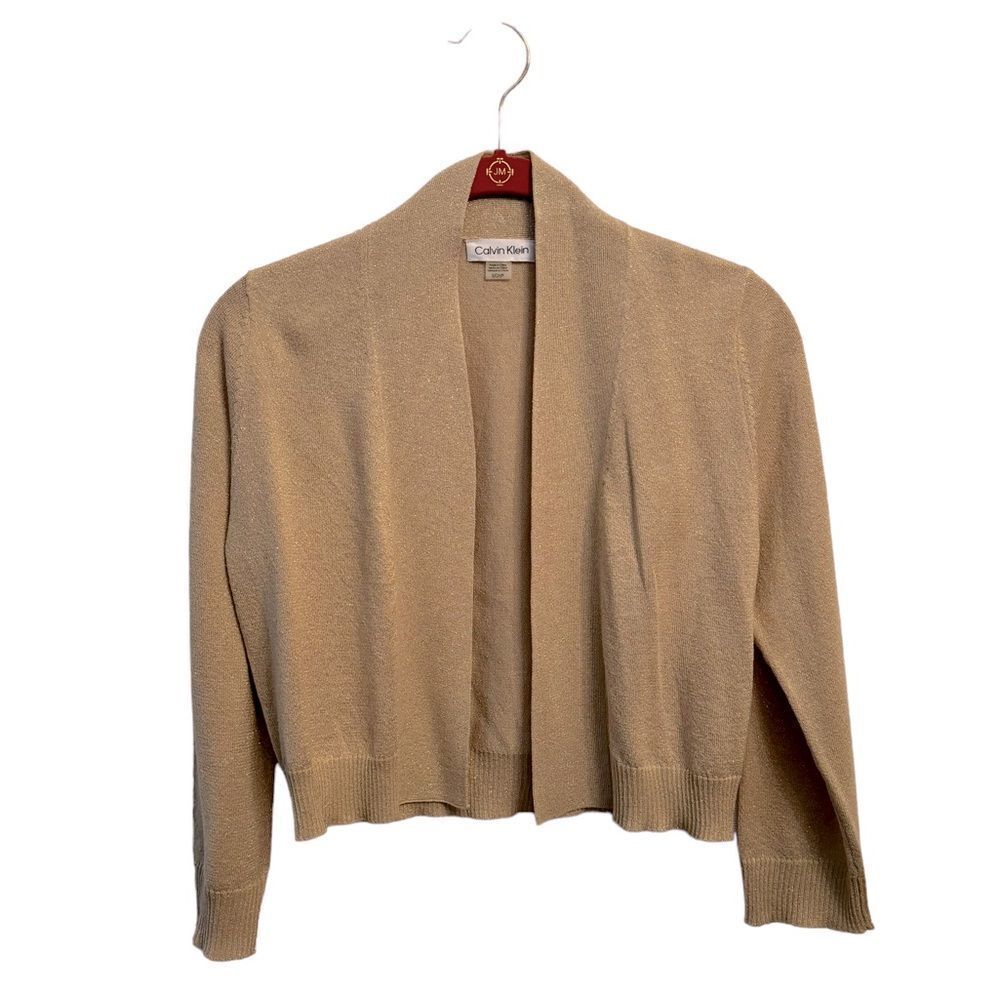 Calvin Klein Small Gold Sparkly Open Front Crop Cardigan NWOT 10 0341